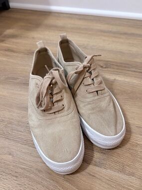 Divided Beige Suede Lace-Up Sneakers
